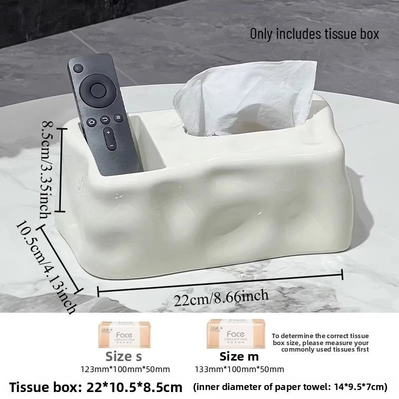 1pcs Paper Towel Box High-end Light Luxury Living Room Household Ceramic Paper Drawer Tea Table Remote Control Storage Oasis Select Cream no diamonds