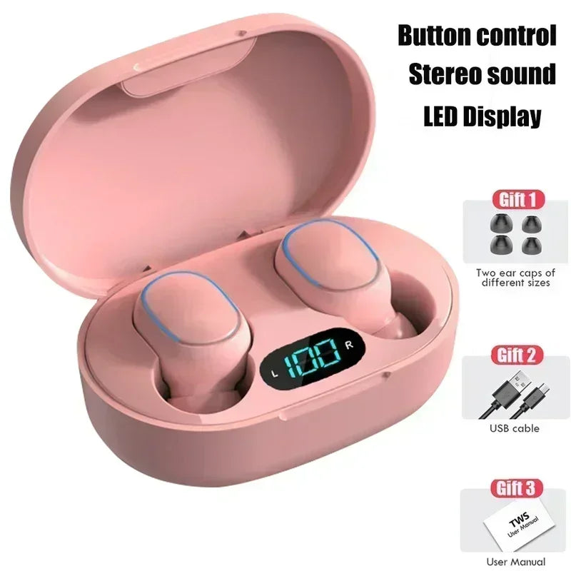 E7S TWS Earphone Bluetooth Headphones with Mic 9D Stereo Hifi Earbuds Wireless Headse Oasis Select pink