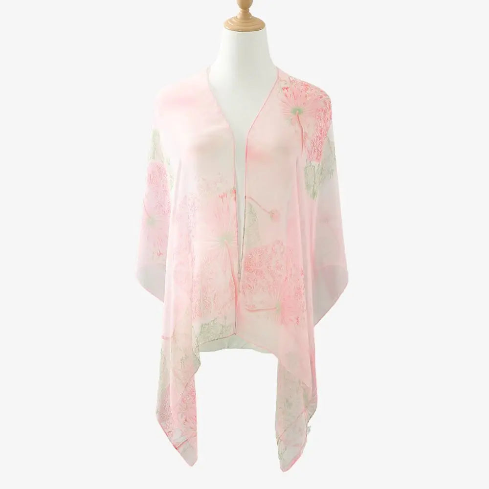 Fashion Embroidered Silk Scarf Breathable Sun-Resistant Beach Shawl Smooth Silk Long Wraps For Women Oasis Select