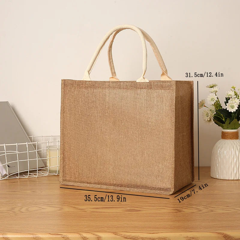 New linen tote bag large capacity jute tote bag imitation linen shopping bag travel organizer bag Oasis Select E