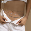 1Pcs Boho Metal Alloy Rhinestone Waist Chain Multilayer Waistband Crystal Belly Body Chain Gold Belt Chain Summer Beach Oasis Select Silver