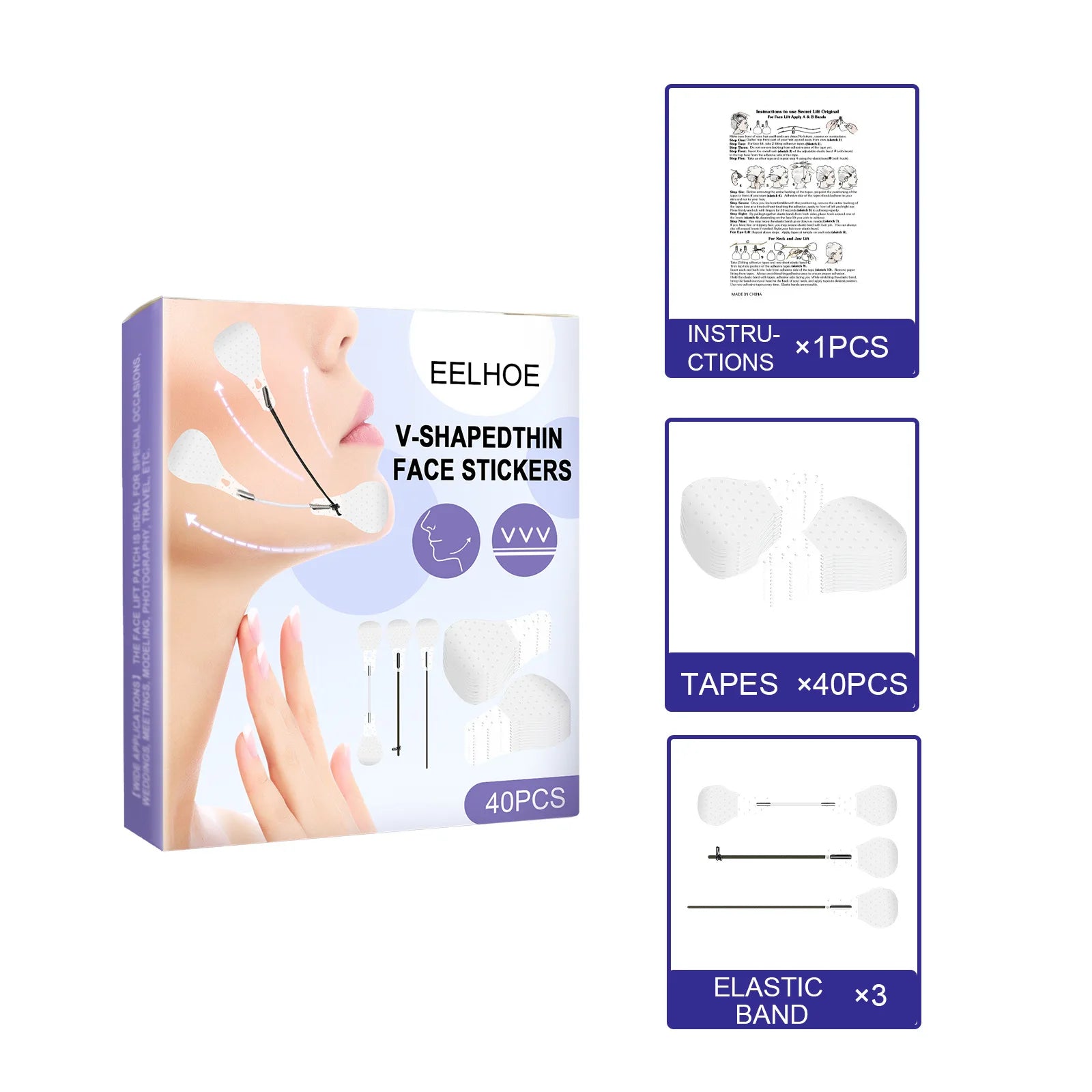 EELHOE Face Lifting Stickers – V-Shape Skin Tightening 40 PCS Face Lifting Stickers Oasis Select 40pcs Boxed
