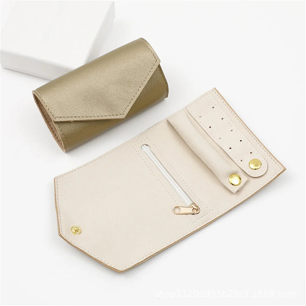 Portable Jewelry Organizer Bag for Women Travel Multi-functional Earrings Ring Necklace Storage Bag PU Creative Jewelry Roll Oasis Select Gold