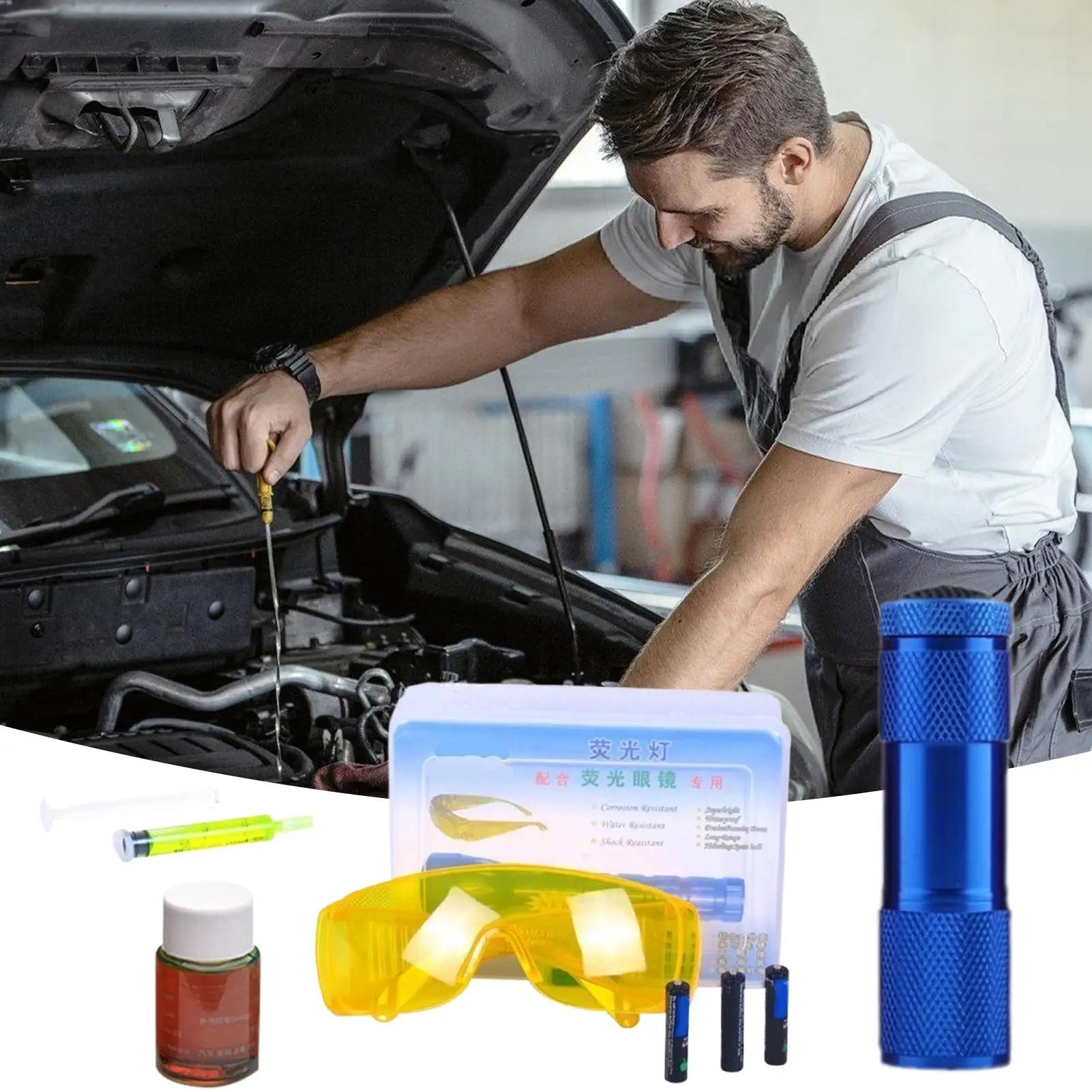 Car AC Leak Detector Kit Refrigerant Leak Test Detection Tool Kit Leakage Tester Light Professional Versatile Car repair Tool Oasis Select