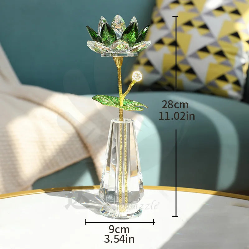 Crystal Lotus Creative New Lotus Living Room Coffee Table Opening New House Good Lianlian Simulation Flower Decoration Oasis Select Vase Green Lotus