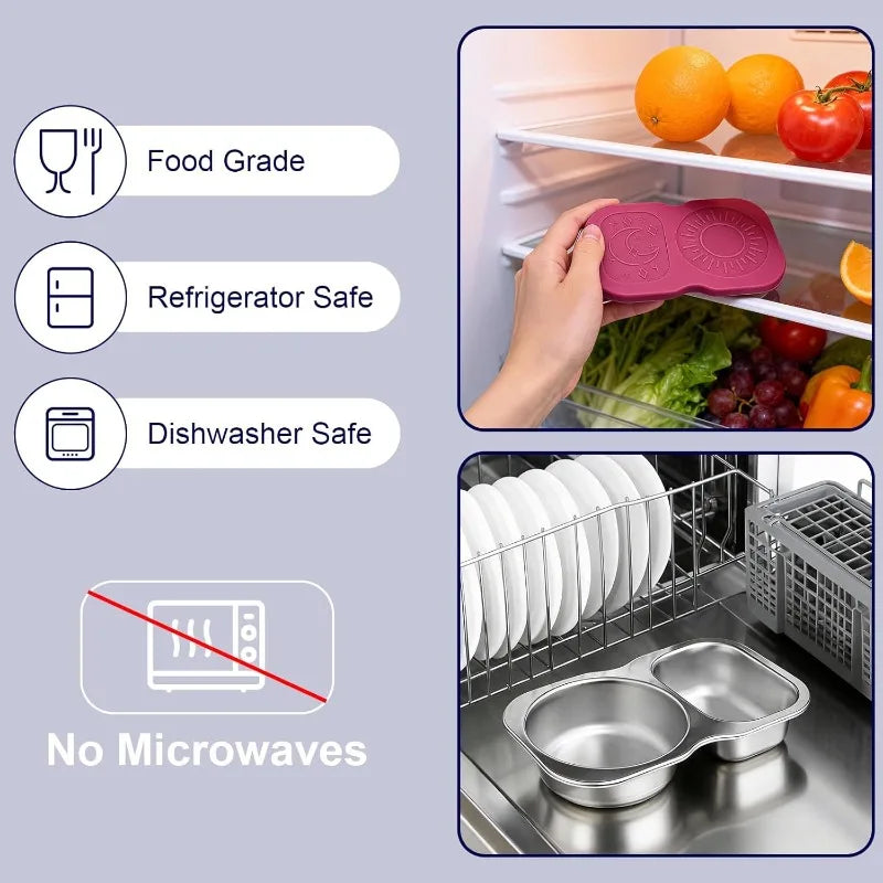 4pcs 2 Compartment 304 Stainless Steel Snack Containers Leakproof Silicone Lids 5.3oz Reusable Salad Dressing Sauce Food Storage Oasis Select
