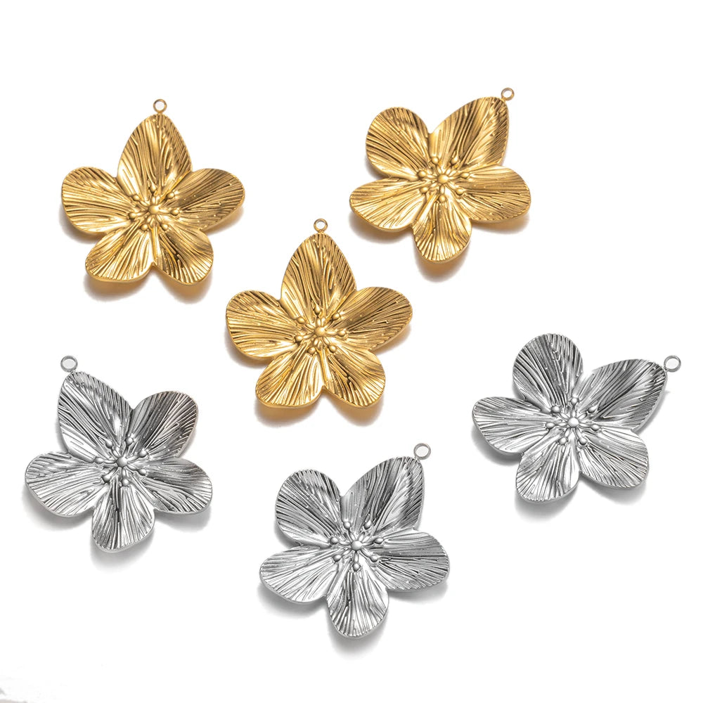 5pcs Large Stainless Steel Flower Charms Pendants Bulk for DIY Necklace Earring Bracelet Jewelry Crafts Making Accessories Oasis Select