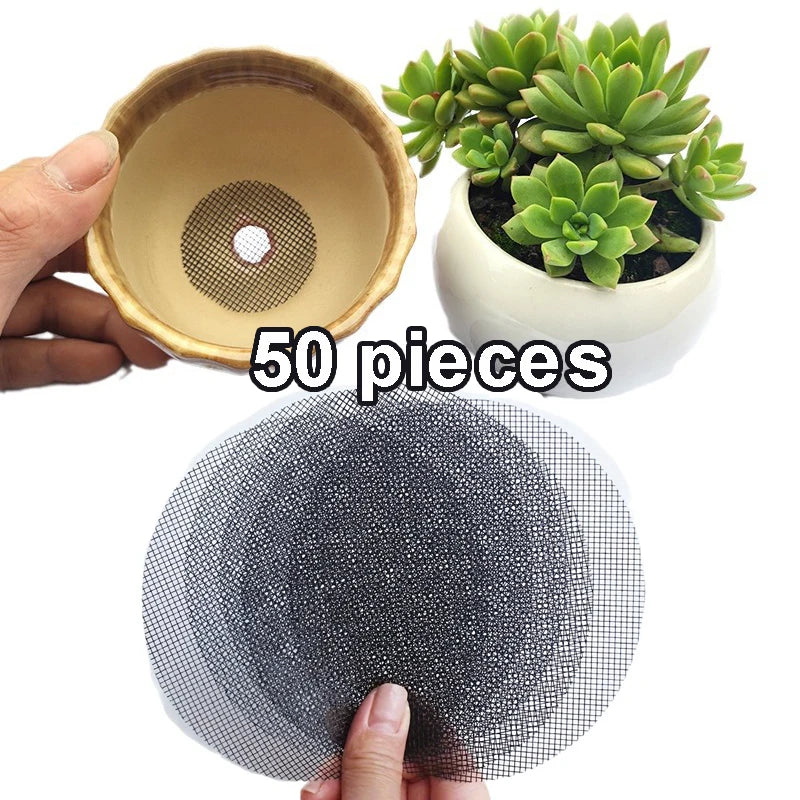 50pcs Round Drainage Mesh Pads for Flower Pots - Breathable, Prevents Soil Leakage, Reusable Mesh for Bonsai, Gardening Mesh Oasis Select
