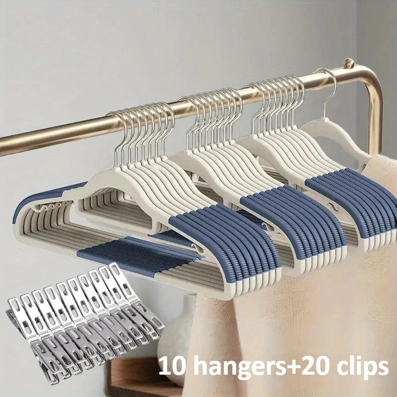 30pack (10 Velvet Hangers and 20 Clips), Heavy-duty Anti Slip Hanger for Wardrobe Organization,Various Color of Household Hanger Oasis Select Blue