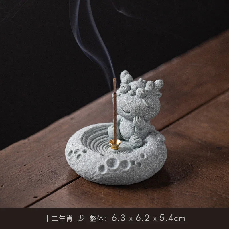 Blue Sand Stone Twelve Zodiac Tea Ceremony Decoration Aromatherapy Chinese Stove Incense Holder Lovely Table Decoration Oasis Select dragon
