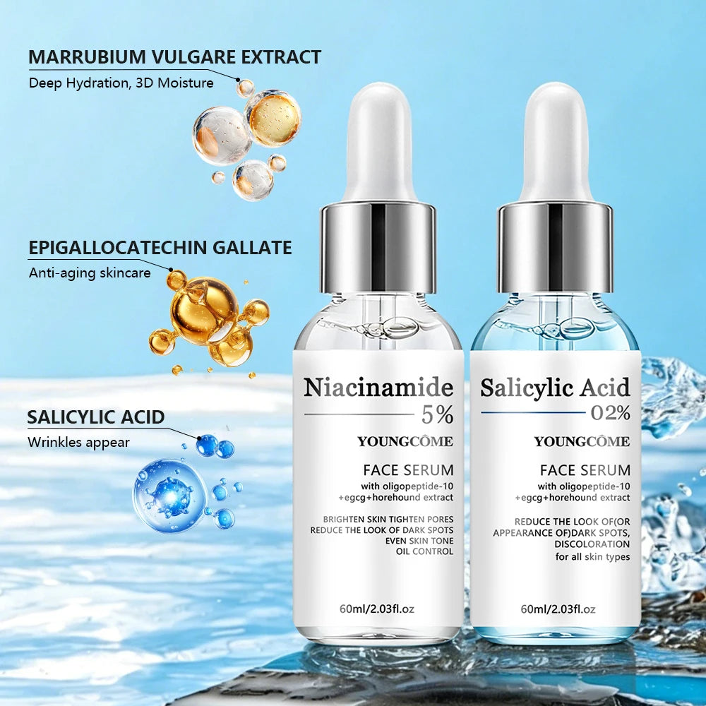 2pcs Salicylic Acid 5% Niacinamide Ceramides Purslane Essence Set - Pore Minimizing Hydrating Face Serum for All Skin Types Dail Oasis Select
