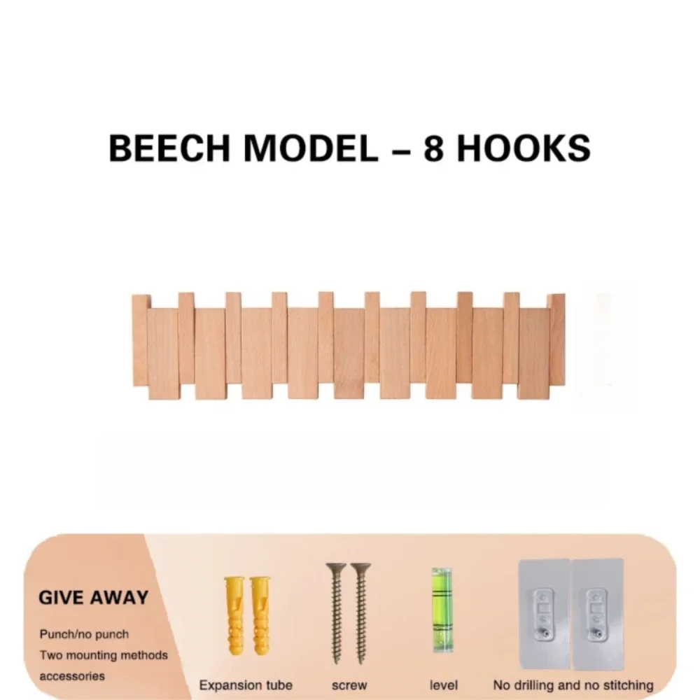 New Wall Mounted Wood Coat Racks with 8 Hooks Piano Key Shaped Entry Door Porch Hanging Hook Art Hats Organizer Keys Oasis Select Wood Color 8 hook