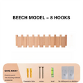 New Wall Mounted Wood Coat Racks with 8 Hooks Piano Key Shaped Entry Door Porch Hanging Hook Art Hats Organizer Keys Oasis Select Wood Color 8 hook