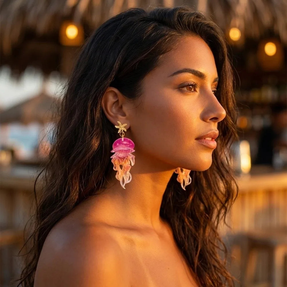 1 Pair Graduated Colors Jellyfish Pendant Earrings Acrylic Creative Pendant Earrings Fashion Unique Animal Earrings Summer Party Oasis Select
