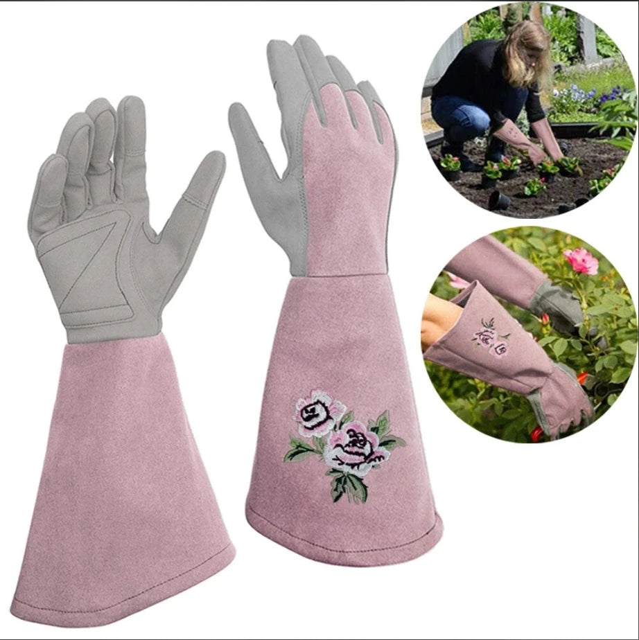 Women Gardening Glove Thorn Proof, Pink Extra Long Oxford Cloth AU Pink Gloves Oasis Select Green-S
