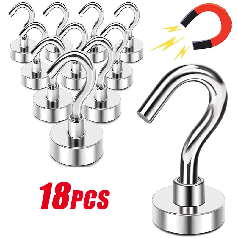 3/12/18Pcs Metal Strong Magnetic Hooks Wall-mounted Heavy Duty Magnet Hook Key Coat Hanging Hanger Home Kitchen Bathroom Storage Oasis Select