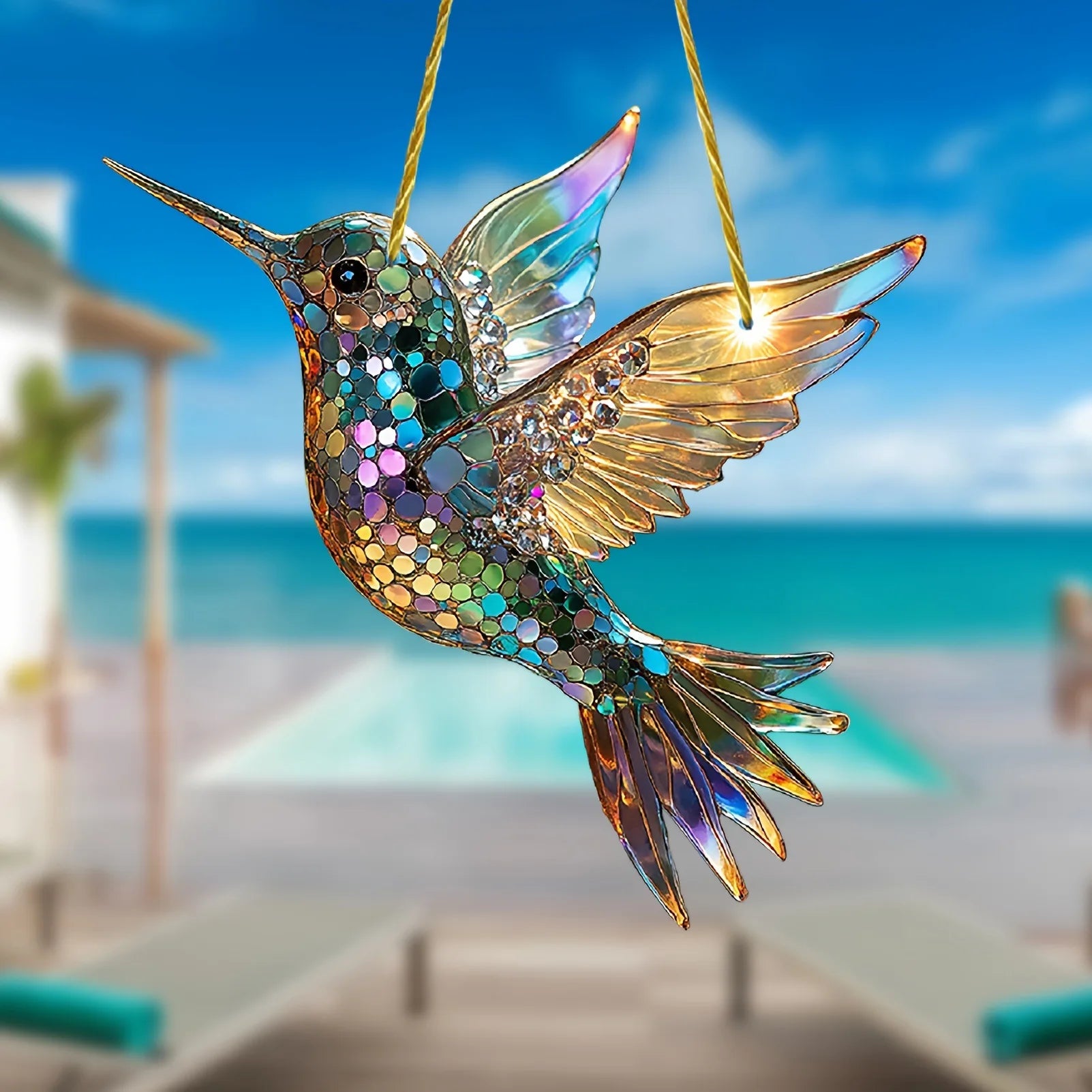 Gorgeous Hummingbird Sun Catcher - 7.87" Acrylic Stained Glass, Hanging Decor for All Seasons, Perfect Home & Garden Gift Oasis Select Style A