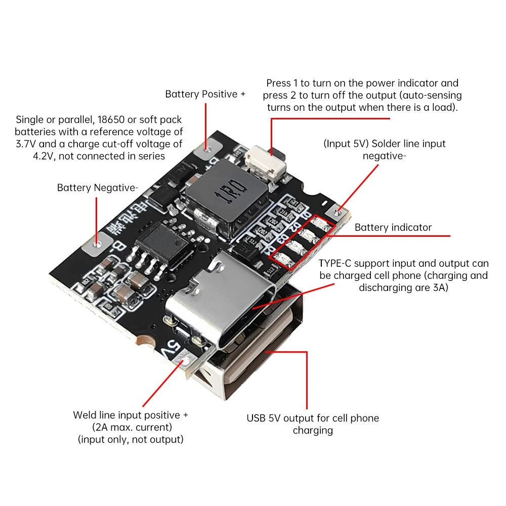 5V3A Charging And Discharging Integrated Module 3.7V4.2V Power Board Charging Protection Module Mobile Power Bank Accessories Oasis Select