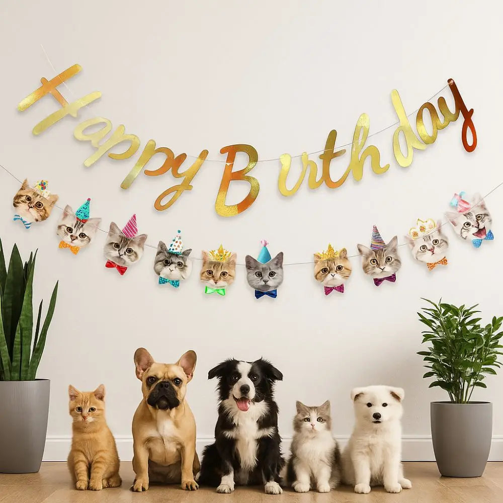 Cartoon Cat Happy Birthday Banner – DIY Paper Garland Decor