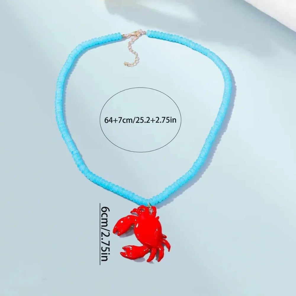 New Beaded Pendant Crab Necklace Childishness Design Enamel Crab Handmade Necklace Boho Style Boho Necklace Summer Accessory Oasis Select