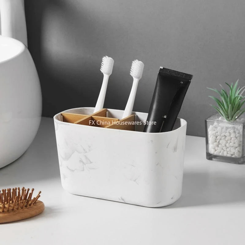 Toothbrush Holder For Electric Brushes Bathroom Counter Organizer With 5 Slots Bamboo For Electric Toothbrushes and Toothpaste Oasis Select