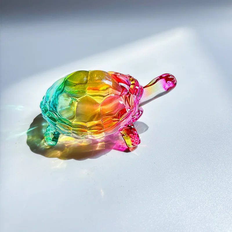 Lucky turtle ornament, crystal glass magical turtle statue light-catcher, Christmas gift mysterious power home office decoration Oasis Select Colored