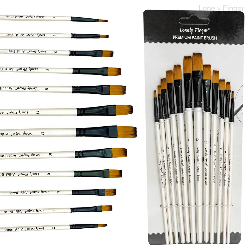 Flat Paint Brushes Set, 12Pcs Nylon Paintbrushes for Acrylic Watercolor Oil Gouache, Craft Detail Face Body Painting Artist , Pa Oasis Select 12 White Flat