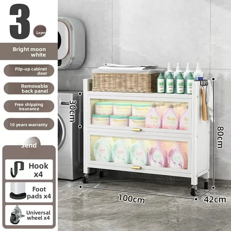 Toilet rack Floor-to-ceiling multi-functional dustproof laundry detergent Cosmetics Bathroom storage Balcony storage cabinet Oasis Select White 100CM