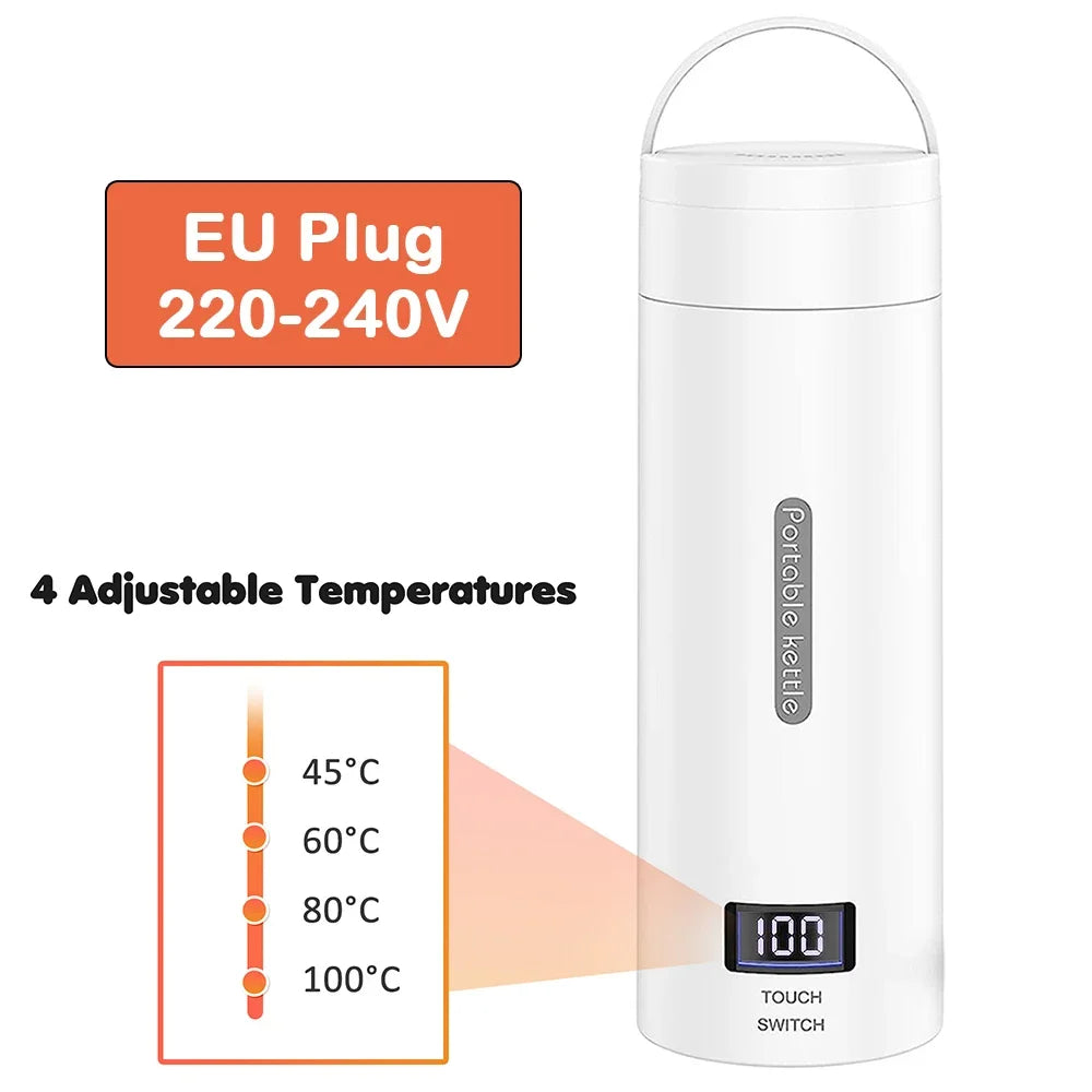 Portable Electric Kettle For Travel Stainless Steel Mini Kettle Electric Water Bottle Thermal Cup For Tea Coffee Boil Hot Water Oasis Select EU Plug