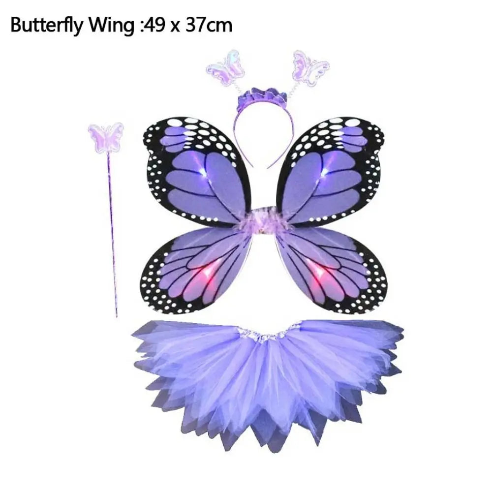 Simulation Butterfly Wings Pointed Tutu Skirt Headband Wand Adult Kids 3/4Pcs Fairy Costume Set Princess Girls Party Gift Oasis Select
