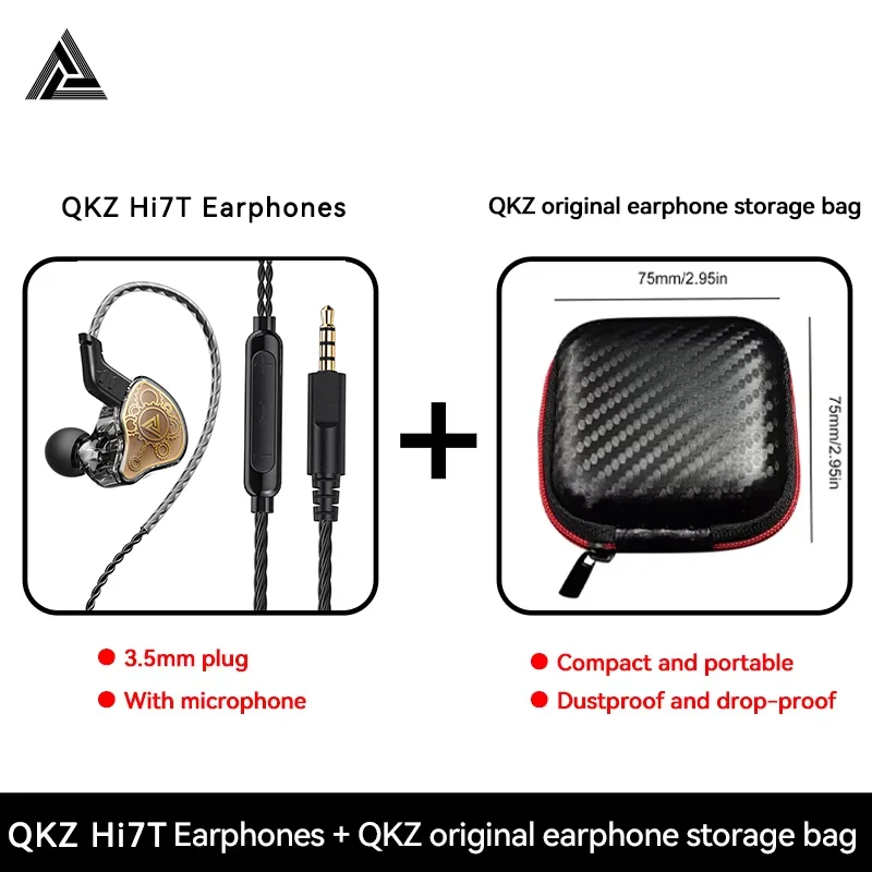 Original QKZ Hi7T In-ear Earphones Professional Dynamic Driver HiFi Acoustios Mointor Music Game Headset 3.5MM AUX With MIC Oasis Select Black With Bag