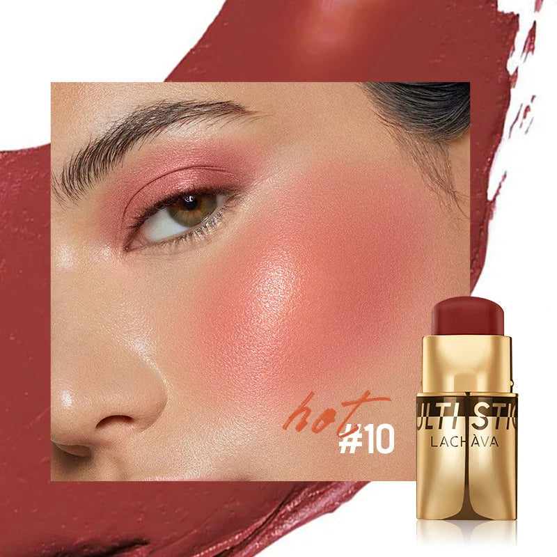 QiBest 3-in-1 Waterproof Blush Stick – Lips, Face & Eyes Multi-Use Blush Stick Oasis Select 10