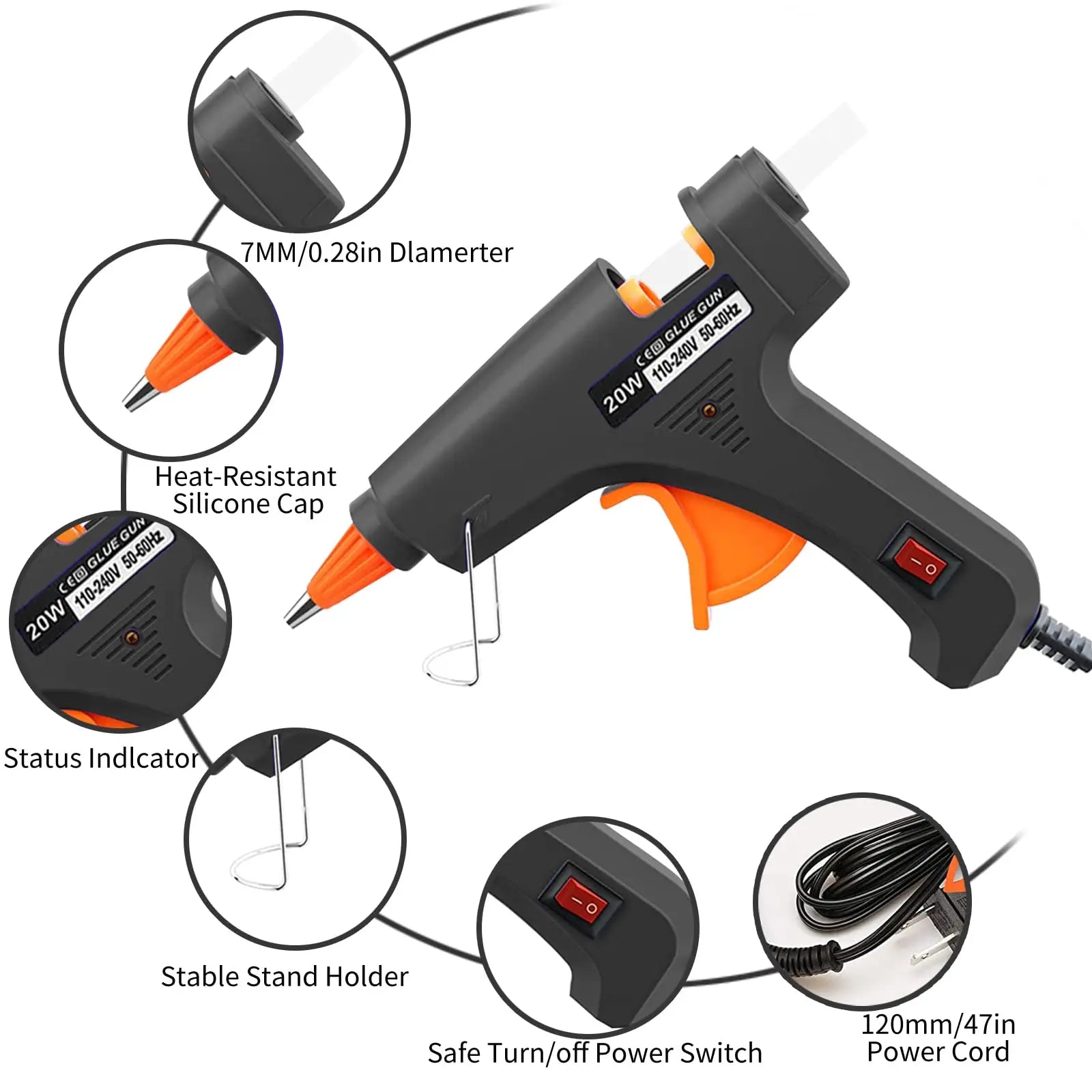 Hot Melt Glue Gun20W Hot Melt Glue Gun Using Glue Stick for DIY Handicrafts, Arts and Crafts, Christmas Gifts, Quick Home Repair Oasis Select