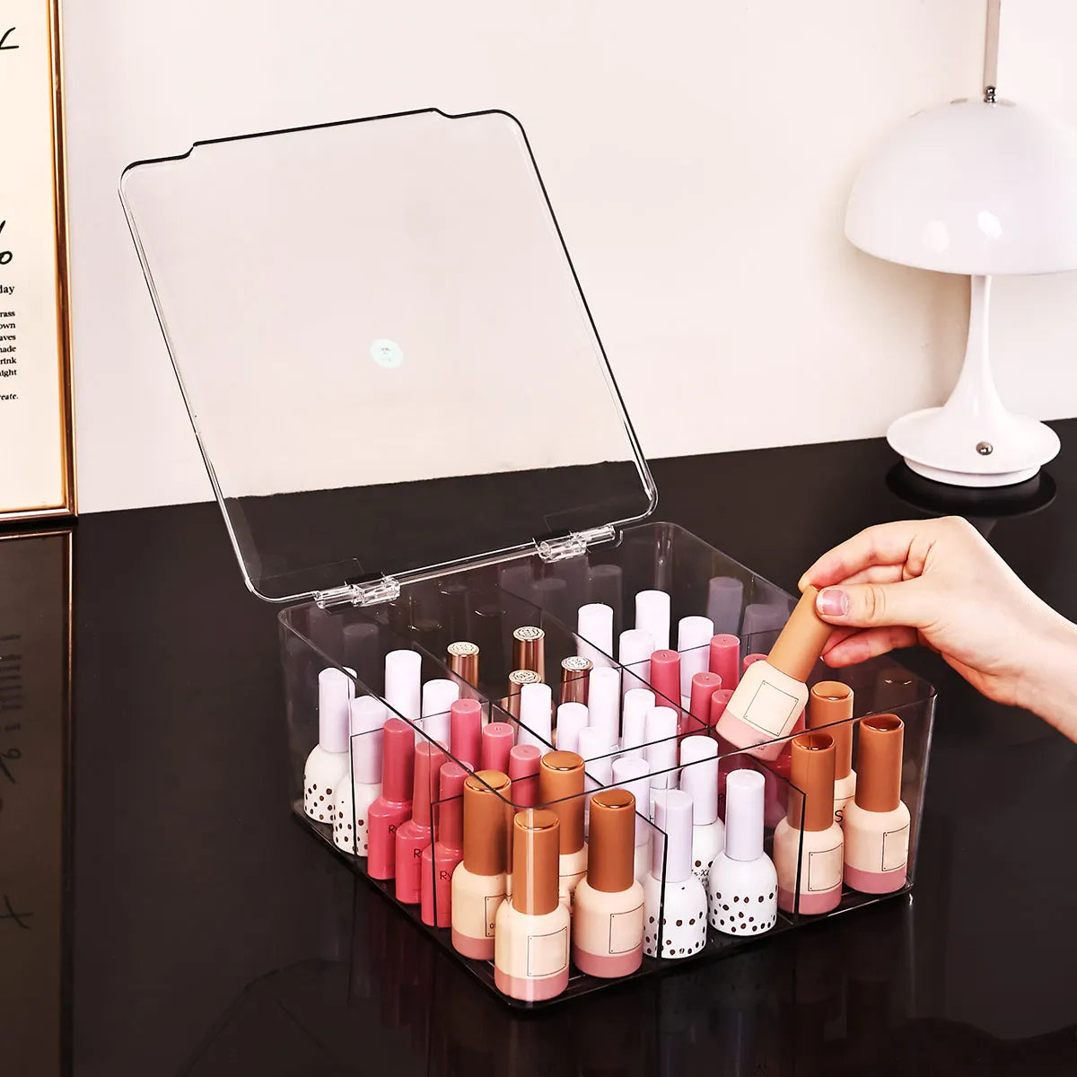 Transparent Nail Polish Storage Box-Flip Top Type, Suitable for Lipstick, Perfume, Essence, 9-Cell Large Capacity Jewelry Box Oasis Select