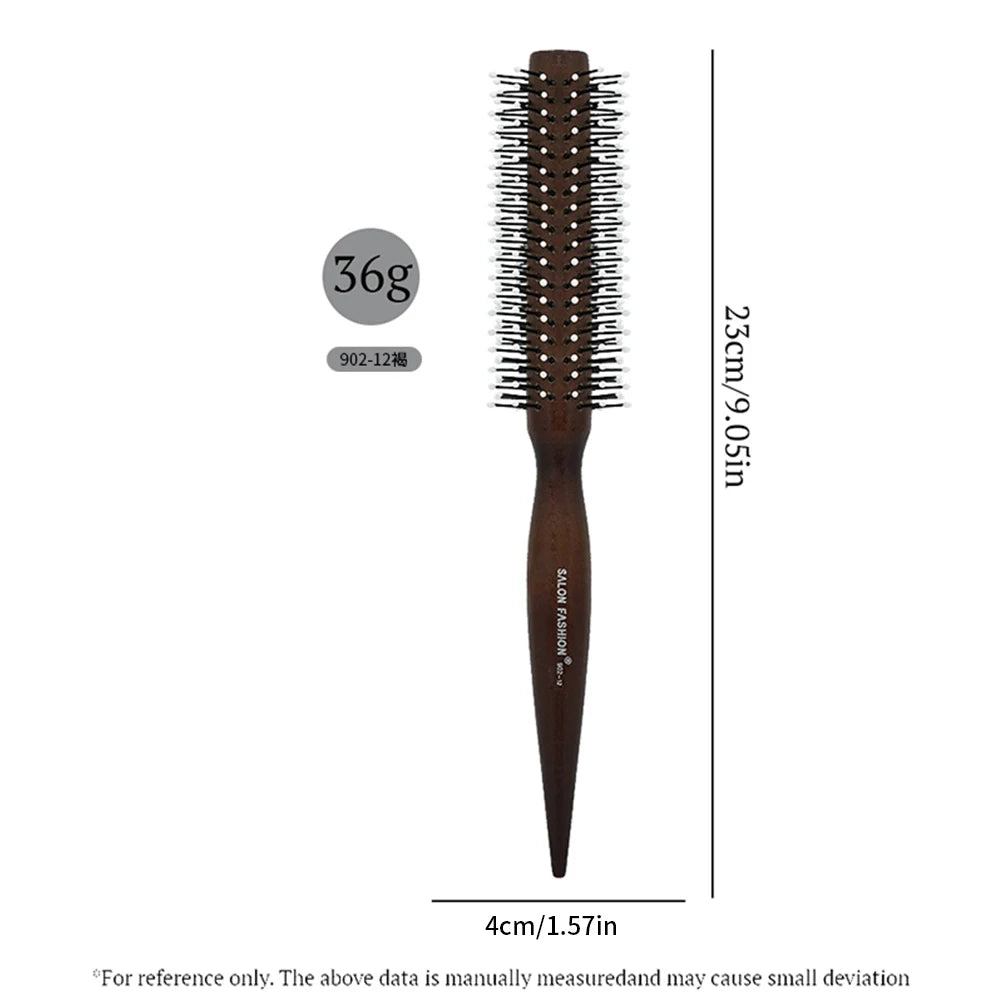 Natural Wood Handle Round Barrel Hair Comb Anti Static Brush Hair Round Comb Styling Tools For Thin Or Short Hair Men Women Use Oasis Select 902-12-K