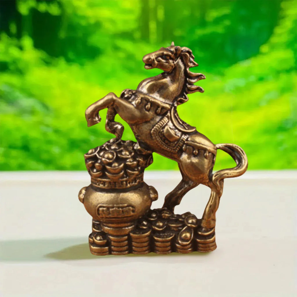 Brass Horse Figurines Chinese New Year Zodiac Horse Ornament Feng Shui Lucky Statue Home Office Desktop Decoration Crafts Oasis Select