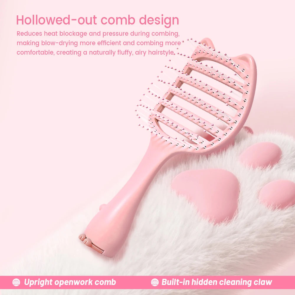 Cat-Ear Hollow Hair Brush – Anti-Static Detangling Comb Scalp Massage Hair Brush Oasis Select