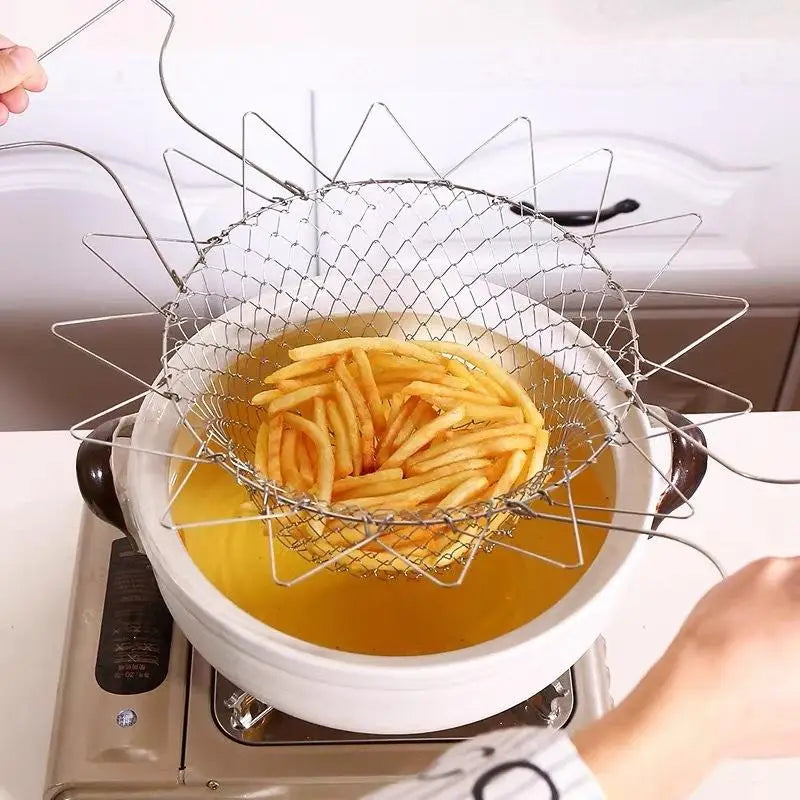 1pcs Stainless Steel Foldable Multifunctional Fryer Basket French Fry Strainer Kitchen Appliance Is Durable Oasis Select