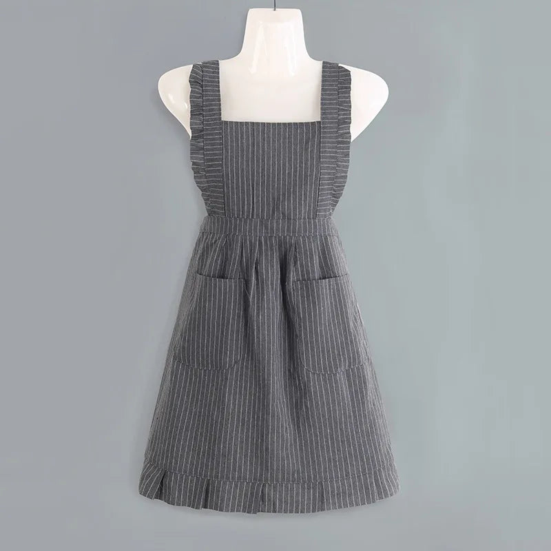 Japanese Korean Cute Lovely Cotton Kitchen Ruffled Aprons, Vintage Baking Apron with Pockets for Chef Cooking Baking Gardening Oasis Select grey