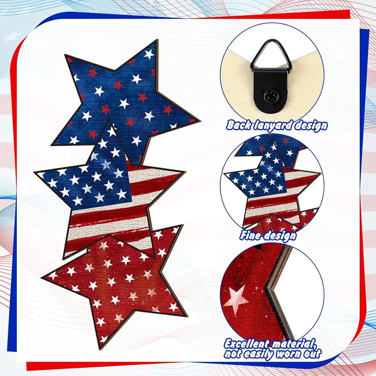 Independence Day Wooden Front Door Welcome Star Garland - Wooden Red, White and Blue Star Sign Door Plate Decoration Oasis Select Star tag