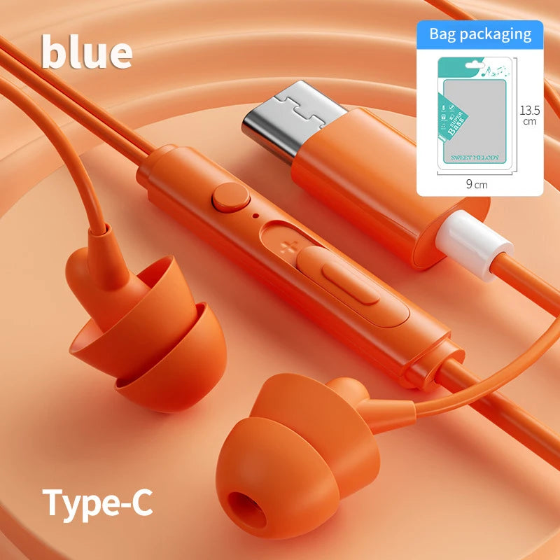 In-ear Silicone Sleep Earphones For Sleeping Side Sleeping Earphones Computer And Mobile Phone Noise Reduction Wired Earphones Oasis Select Orange-TYPE-C