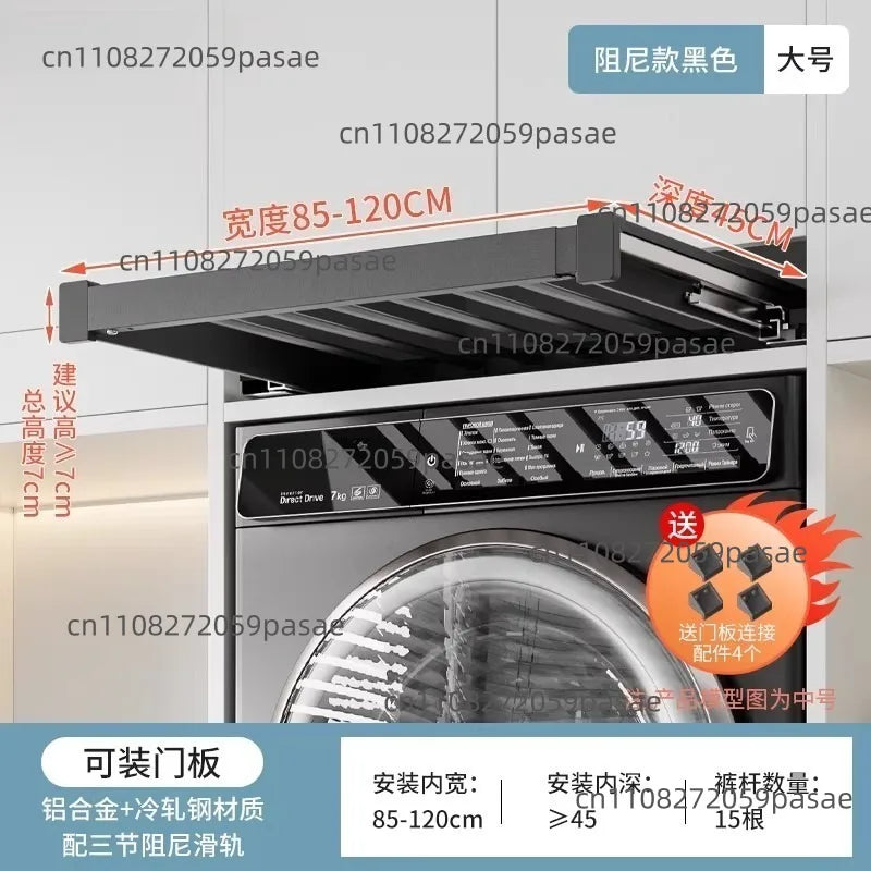 Washing Machine Invisible Drying Rack Balcony Hidden Pull-up Pants Rack Oasis Select Black 85-120cm
