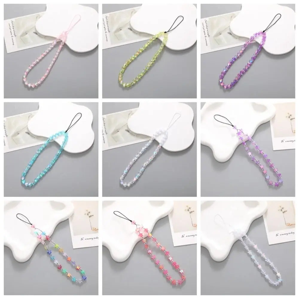 Cute Star Beaded Phone Chain Acrylic Beaded Korea Phone Pendant Lovely Coloful Anti-Lost Phone Chain Hanging Jewelry Girl Gift Oasis Select