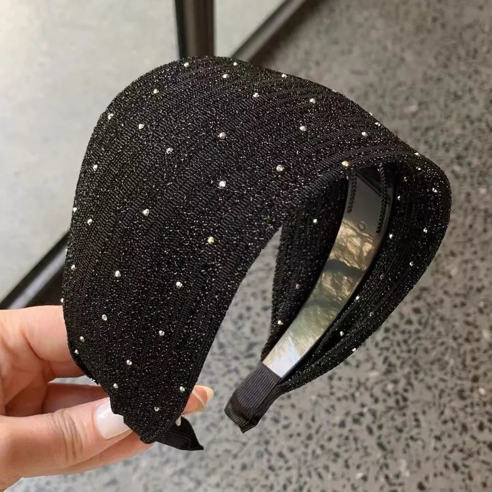 Elegant Sparkling Rhinestones Headband Extra Wide Full Moon Star High-crowned Hair Hoop Deluxe Hairband Party Hair Accessory Oasis Select Black