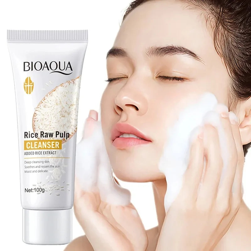 BIOAQUA Rice Raw Pulp Facial Cleanser Face Wash Foam skincare Moisturizing Skin Brightening Rejuvenation Face Cleanser Skin Care Oasis Select