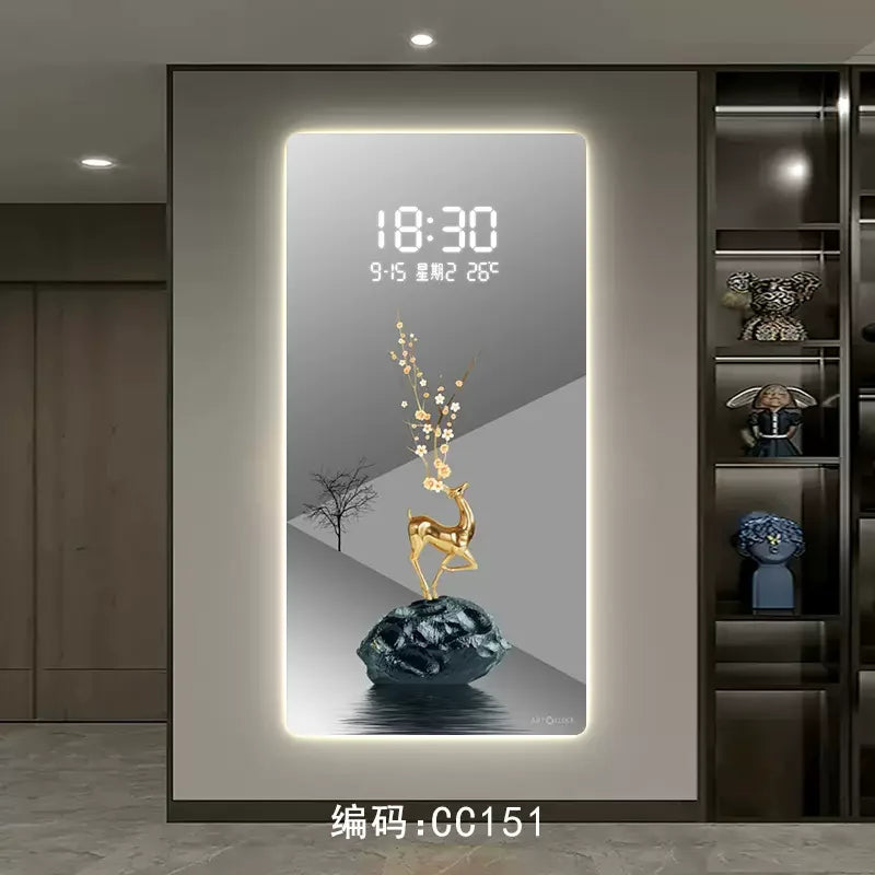 Modern Light Luxury Porch Digital Electronic Wall Clock Living Room Corridor Decoration Hanging Wall LED Plug-in Clock Painting Oasis Select CC151 40cm x 80cm