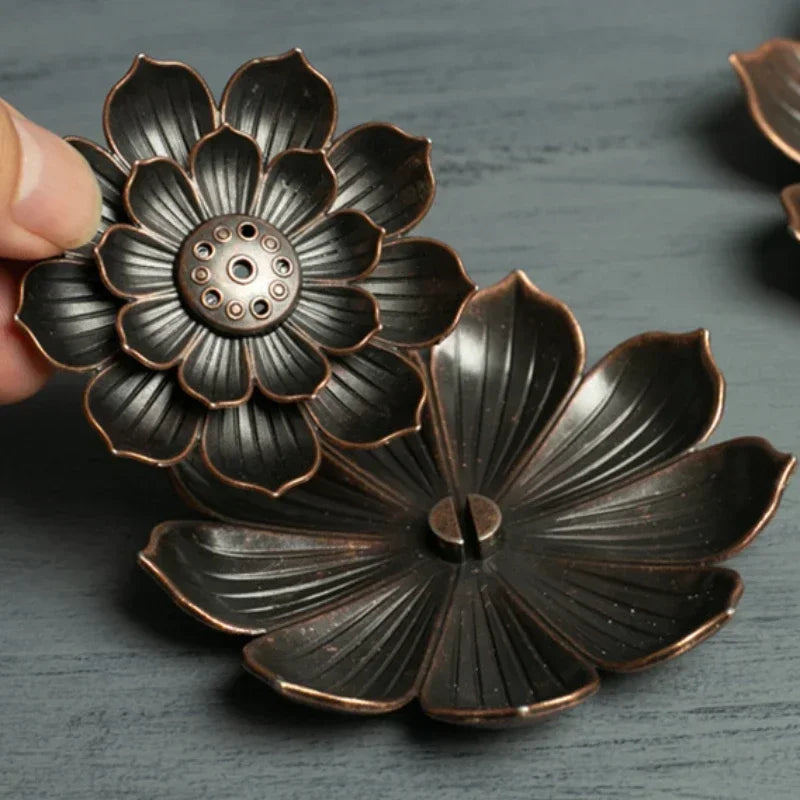 Alloy Incense Burner Stick Holder Buddhism Lotus Line Incense Plate Sandalwood Coil Base Temples Yoga Studios Home Decoration Oasis Select