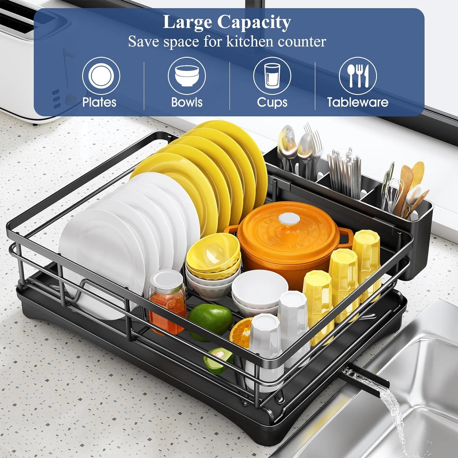Dish Drying Rack for Kitchen Counter Large Dish Rack with Drainboard Rustproof Dish Drainer with Utensil Holder for Sink Oasis Select