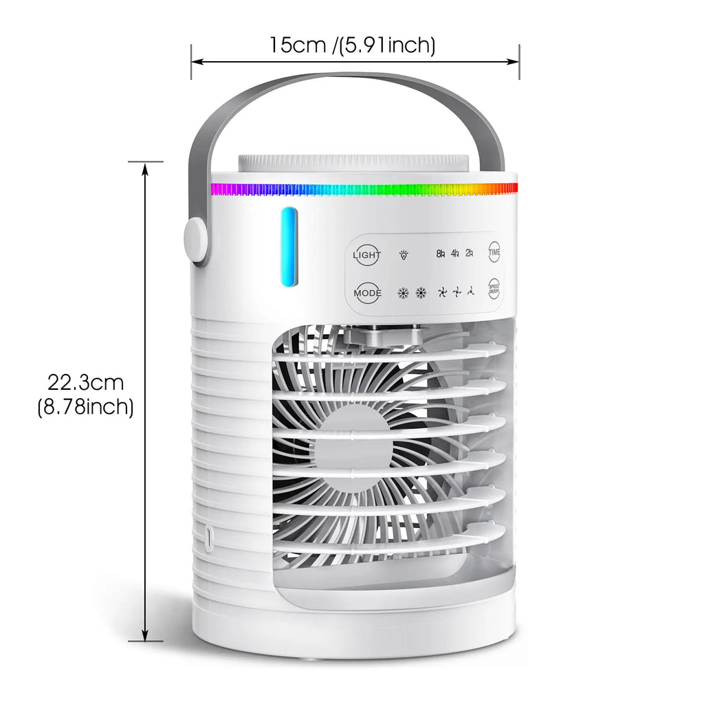 Portable Desktop Air Cooler Fan – 600ml Tank, RGB, Timer