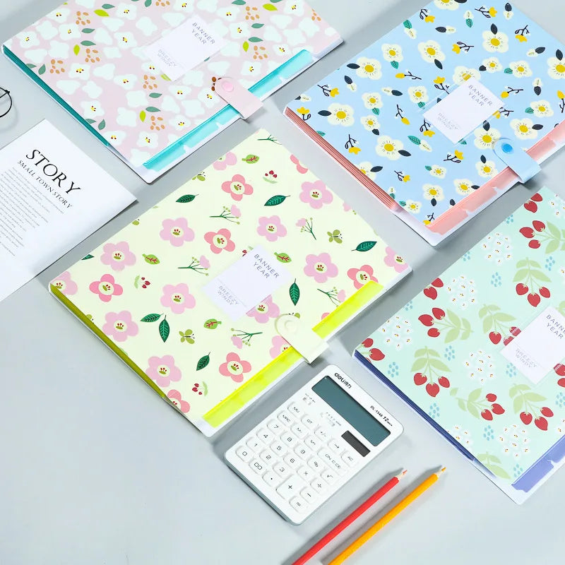 A4 Folder 5 Layers Macaron Color File Large Capacity Document Organizer Student School and Office Supplies Stationery Oasis Select